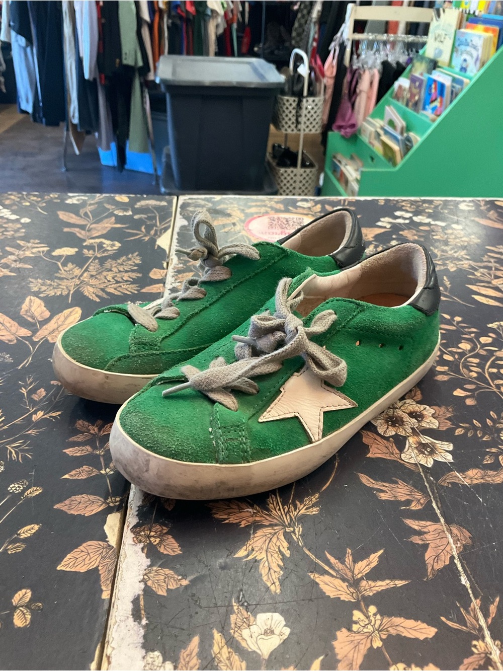 Golden Goose Green Suede Low-Top Sneakers with Black Heel